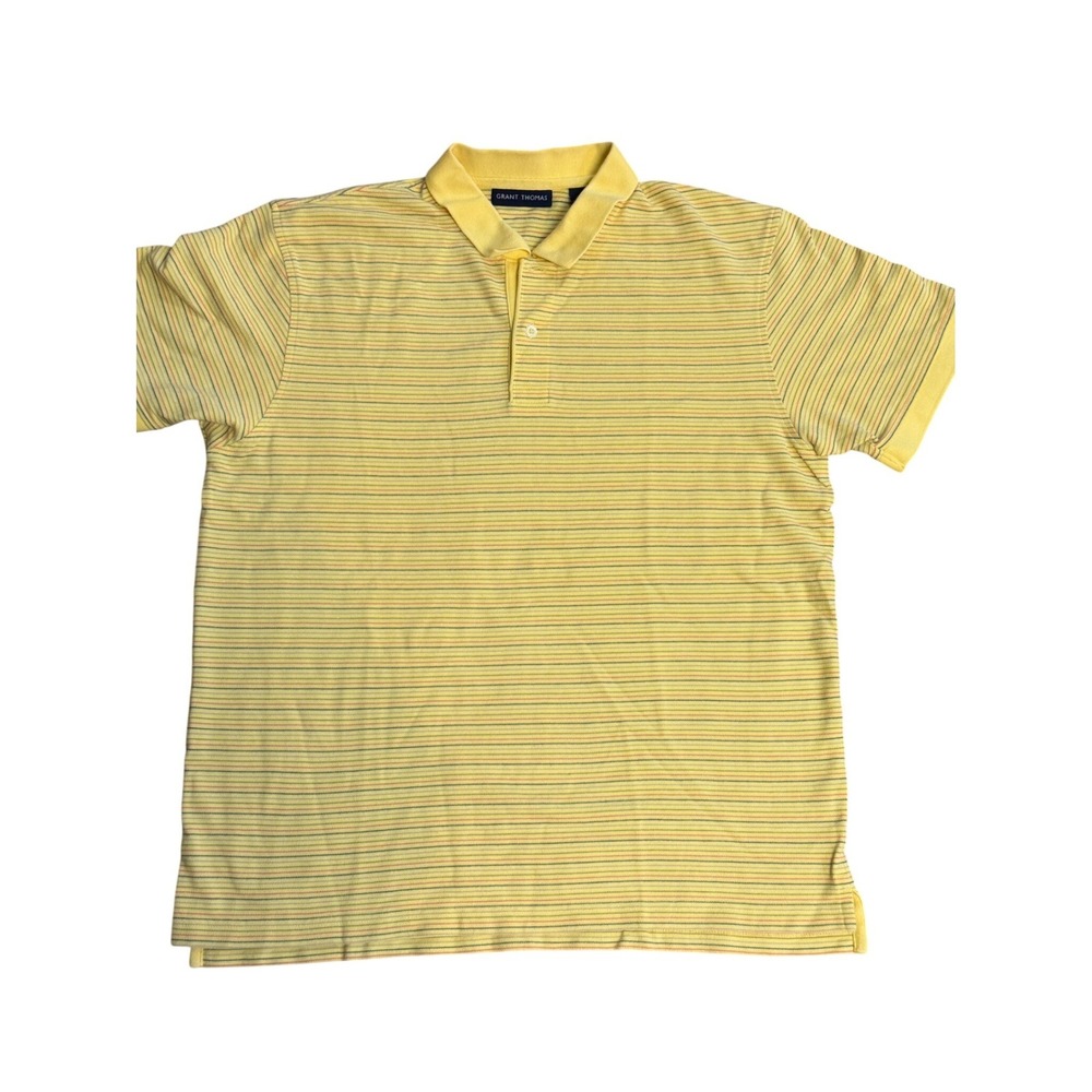 Grant Thomas Striped Polo Shirt Short Sleeve Button Neck Yellow‎ Large